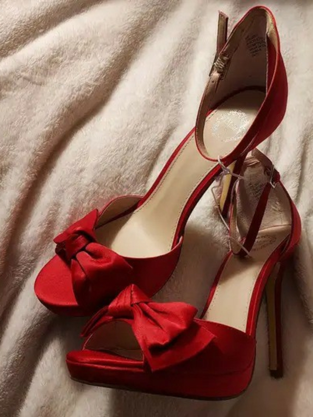 Red Satin Bow Ankle-Strap Stiletto Heels for Women